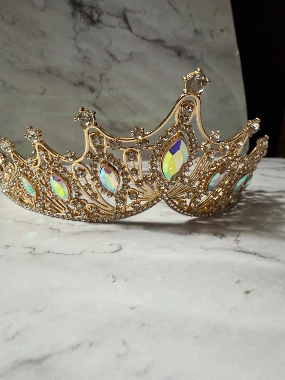 Gold Tiara with Iridescent Rhinestone Accents NWT